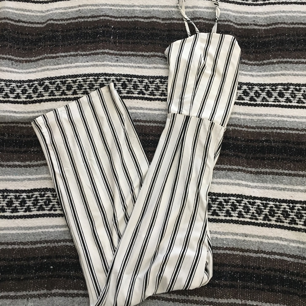 White and Black Striped Jumpsuit (NWT)